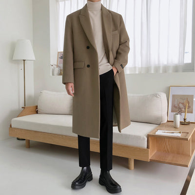 Abrigo de Lana Hombre Estilo Británico Moda Coreana Invierno Corte Medio
