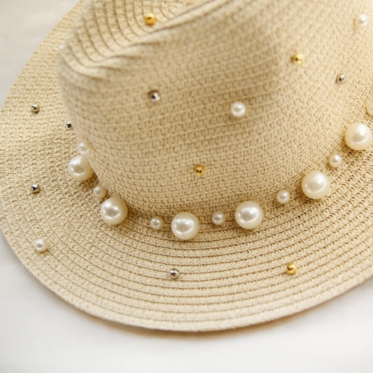 Sombrero de Ala Ancha con Perlas - Protección y Elegancia - Image 2