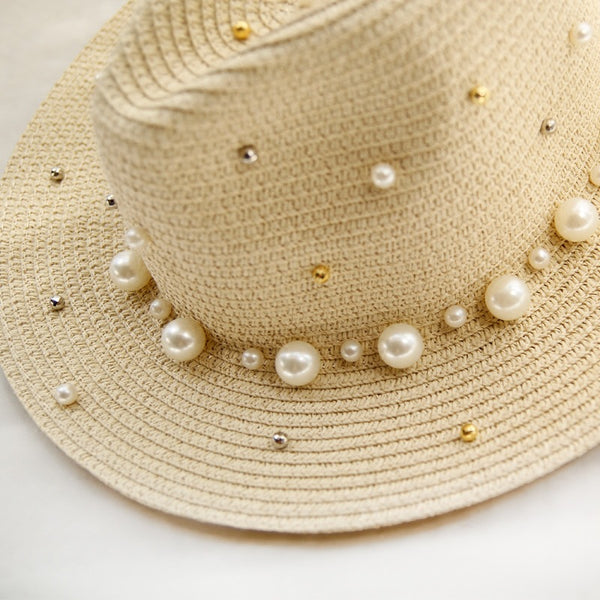 Sombrero de Ala Ancha con Perlas - Protección y Elegancia