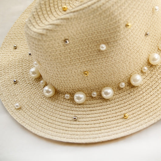 Sombrero de Ala Ancha con Perlas - Protección y Elegancia - Image 2