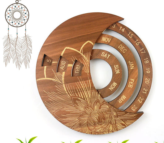 Calendario de Pared Redondo Personalizado Perpetuo en Madera
