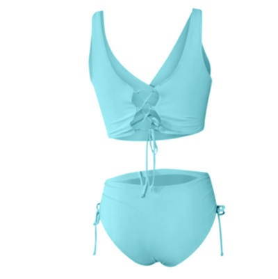 Bikini Talle Alto Fruncido con Escote Sexy y Cintas Ajustables - Image 7