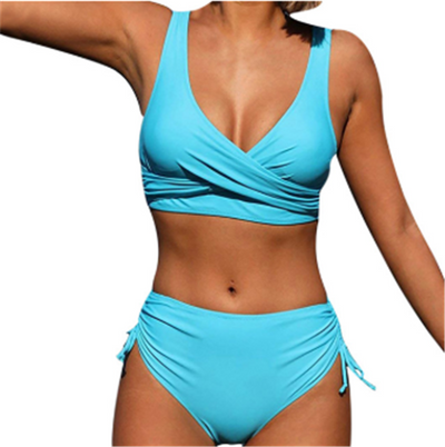 Bikini Talle Alto Fruncido con Escote Sexy y Cintas Ajustables - Image 3