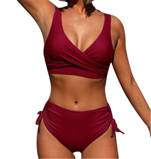 Bikini Talle Alto Fruncido con Escote Sexy y Cintas Ajustables - Image 4