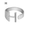 European And American A-Z Letter Ring Dorado Metal Adjustable Open Ring Initials Name Letter Female Factory Direct Sales Plateado H