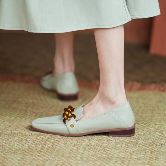 Zapatos Planos con Punta Cuadrada y Hebilla Metálica