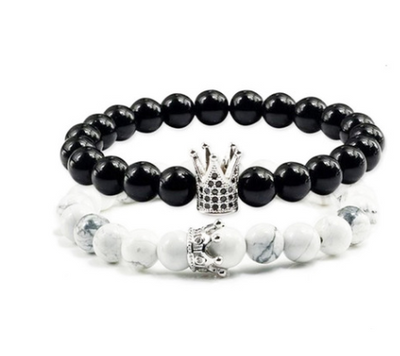 Pulsera de Piedra Volcánica con Circonita Incrustada y Turquesa Blanca - Image 6