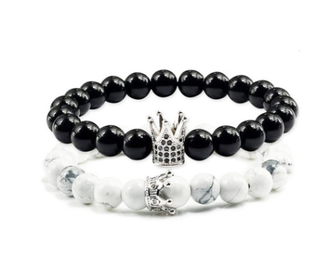 Pulsera de Piedra Volcánica con Circonita Incrustada y Turquesa Blanca - Image 6