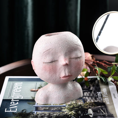 Maceta Escultura Decorativa Nórdica con Diseño Floral Artístico