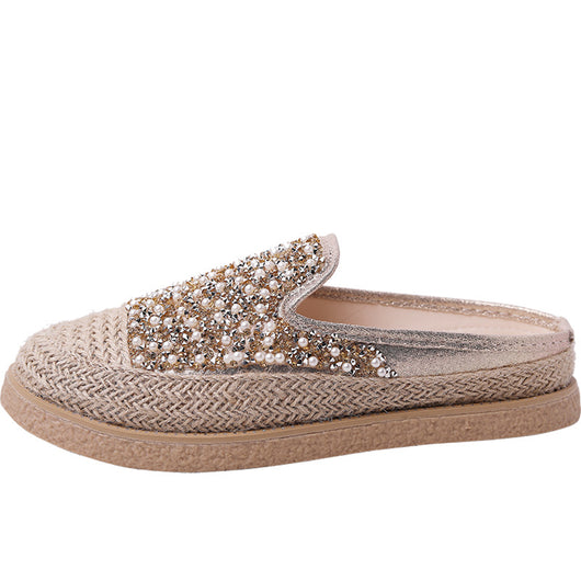 Sandalias Planas Coreanas con Perlas y Cristales Brillantes - Image 3
