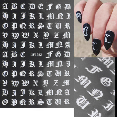 Stickers de Uñas 3D Dorados Retro con Caracteres en Inglés y Efecto Láser Plateado - Image 11