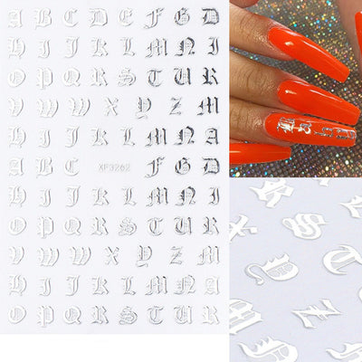 Stickers de Uñas 3D Dorados Retro con Caracteres en Inglés y Efecto Láser Plateado - Image 7