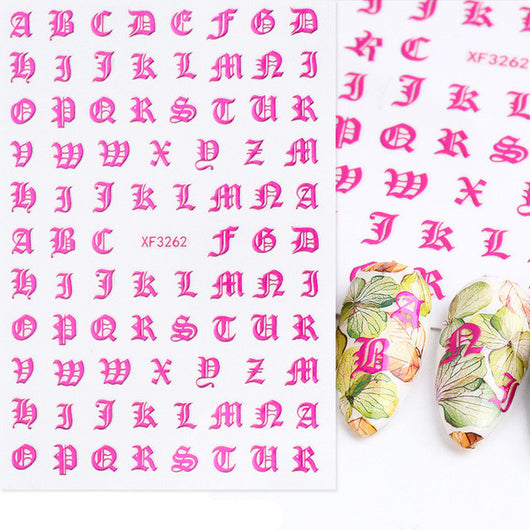Stickers de Uñas 3D Dorados Retro con Caracteres en Inglés y Efecto Láser Plateado - Image 8