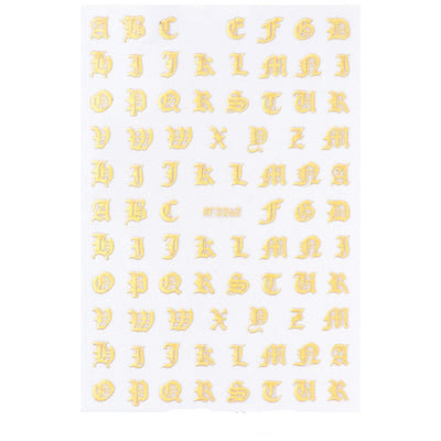 Stickers de Uñas 3D Dorados Retro con Caracteres en Inglés y Efecto Láser Plateado - Image 6