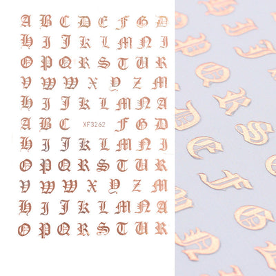 Stickers de Uñas 3D Dorados Retro con Caracteres en Inglés y Efecto Láser Plateado - Image 5