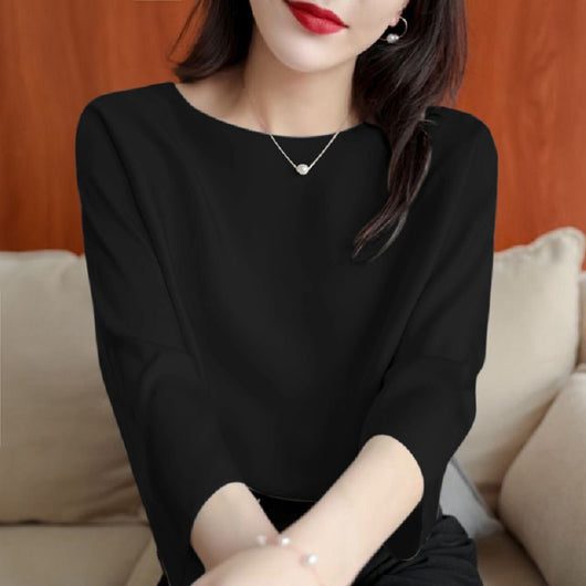 Camiseta Suelta de Cuello Redondo Estilo Minimalista