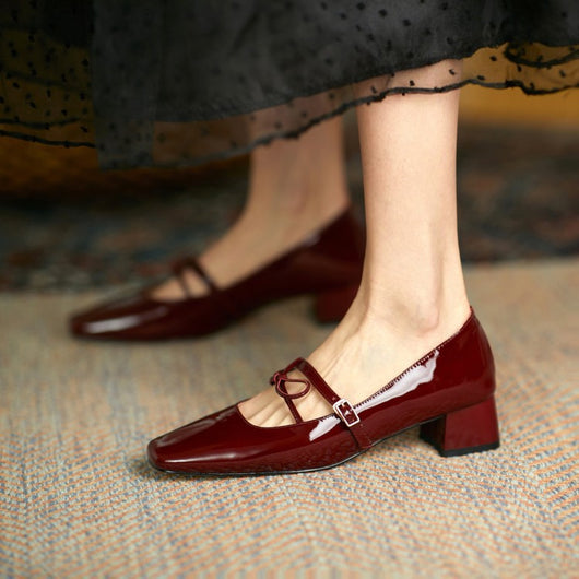Zapatos Rojos Mary Jane para Mujer - Tacón Medio Cómodo en Cuero - Image 8