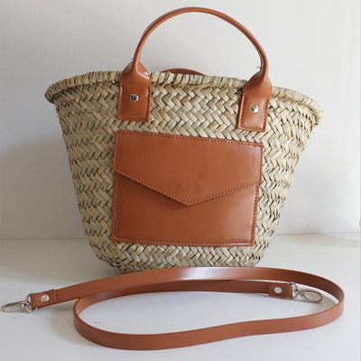 Bolsa de Paja Tejida con Patrón Diagonal para Mujer - Image 9