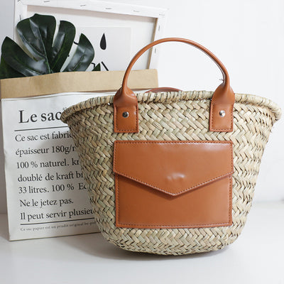Bolsa de Paja Tejida con Patrón Diagonal para Mujer - Image 12