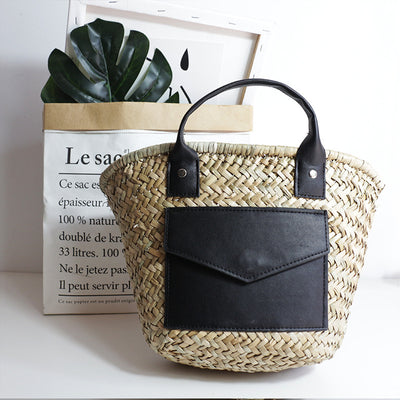 Bolsa de Paja Tejida con Patrón Diagonal para Mujer - Image 13