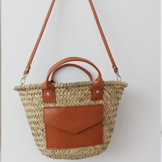 Bolsa de Paja Tejida con Patrón Diagonal para Mujer - Image 10