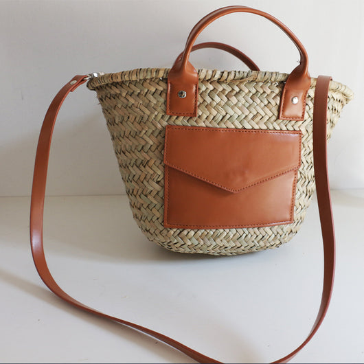 Bolsa de Paja Tejida con Patrón Diagonal para Mujer - Image 3