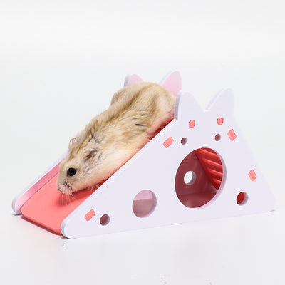 Blue and white hamster slide hut made from wood plastic board, featuring a triangular house design with a slide. - Image 12