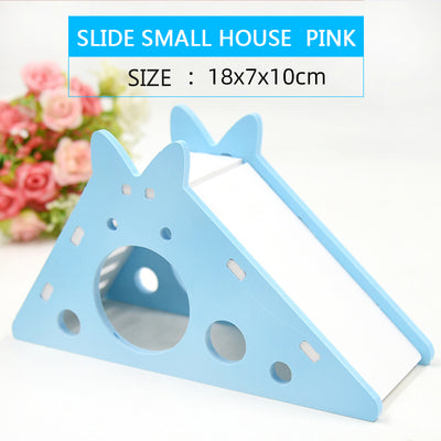 Blue and white hamster slide hut made from wood plastic board, featuring a triangular house design with a slide. - Image 9