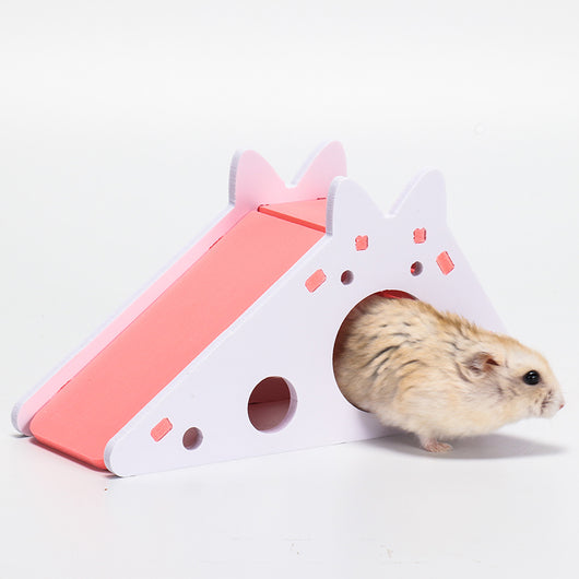 Blue and white hamster slide hut made from wood plastic board, featuring a triangular house design with a slide. - Image 5
