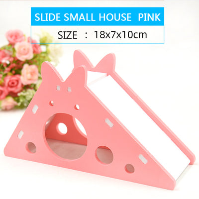 Blue and white hamster slide hut made from wood plastic board, featuring a triangular house design with a slide. - Image 4