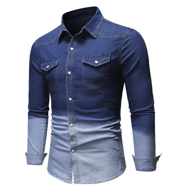 Camisa Vaquera Degradada de Manga Larga para Hombre