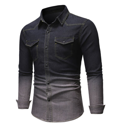 Camisa Vaquera Degradada de Manga Larga para Hombre - Image 3