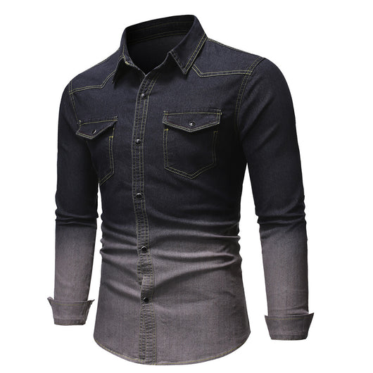 Camisa Vaquera Degradada de Manga Larga para Hombre - Image 3