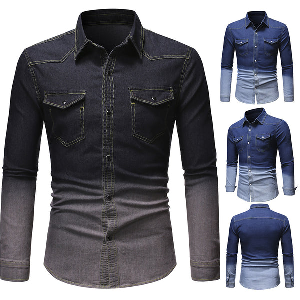 Camisa Vaquera Degradada de Manga Larga para Hombre