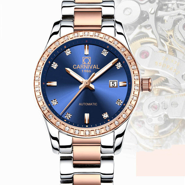 Reloj Automático para Mujer Oro Rosado Diamantes Resistente al Agua