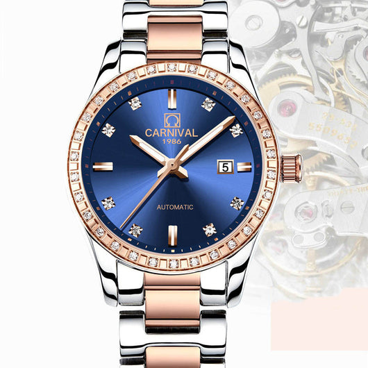 Reloj Automático para Mujer Oro Rosado Diamantes Resistente al Agua