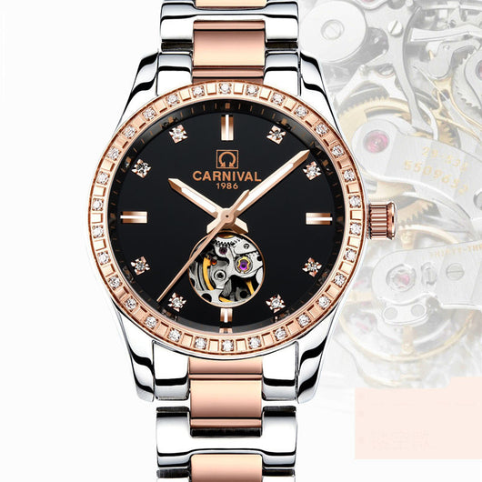 Reloj Automático para Mujer Oro Rosado Diamantes Resistente al Agua - Image 5