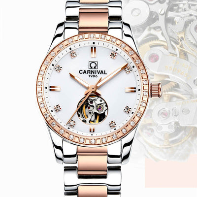 Reloj Automático para Mujer Oro Rosado Diamantes Resistente al Agua - Image 6