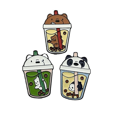 Broche Metálico Osito de Té con Leche - Pin Cartoon Animal para Ropa y Bolsas - Image 4