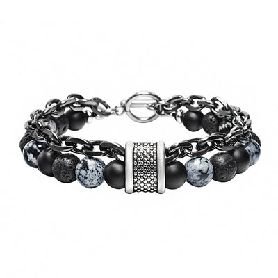 Pulsera de Piedra Natural Esmerilada para Hombre con Cuentas y Detalles Metálicos - Image 13