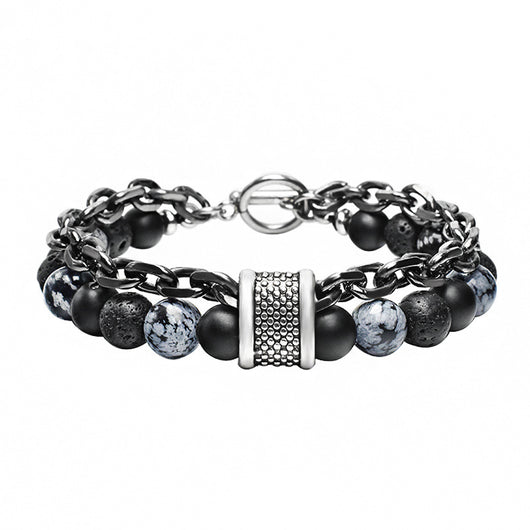 Pulsera de Piedra Natural Esmerilada para Hombre con Cuentas y Detalles Metálicos - Image 13