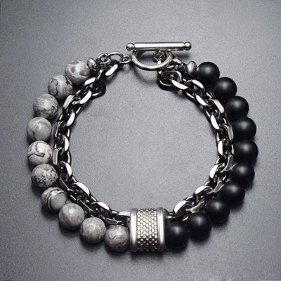 Pulsera de Piedra Natural Esmerilada para Hombre con Cuentas y Detalles Metálicos - Image 16