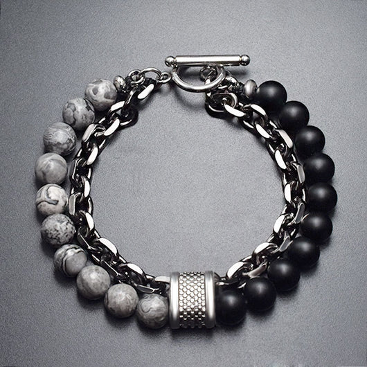 Pulsera de Piedra Natural Esmerilada para Hombre con Cuentas y Detalles Metálicos - Image 16