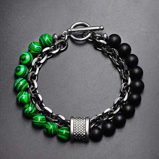 Pulsera de Piedra Natural Esmerilada para Hombre con Cuentas y Detalles Metálicos - Image 17