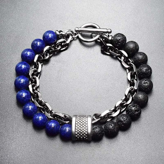 Pulsera de Piedra Natural Esmerilada para Hombre con Cuentas y Detalles Metálicos - Image 19
