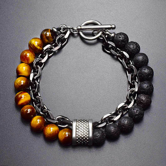 Pulsera de Piedra Natural Esmerilada para Hombre con Cuentas y Detalles Metálicos - Image 2