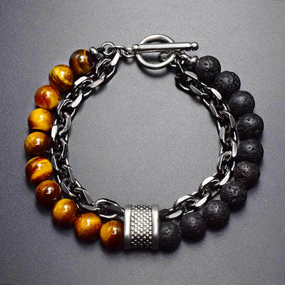 Pulsera de Piedra Natural Esmerilada para Hombre con Cuentas y Detalles Metálicos - Image 2