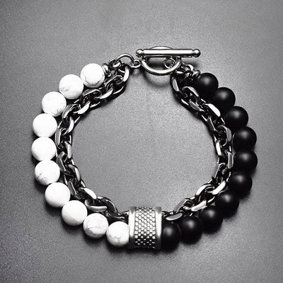 Pulsera de Piedra Natural Esmerilada para Hombre con Cuentas y Detalles Metálicos - Image 5
