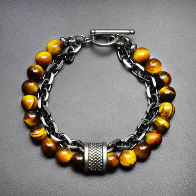 Pulsera de Piedra Natural Esmerilada para Hombre con Cuentas y Detalles Metálicos - Image 8