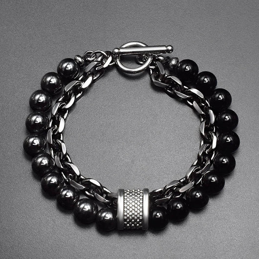 Pulsera de Piedra Natural Esmerilada para Hombre con Cuentas y Detalles Metálicos - Image 7